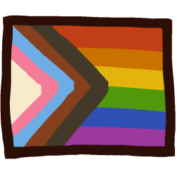 the rainbow flag with a triangle that has black and brown stripes and the trangender flag colors